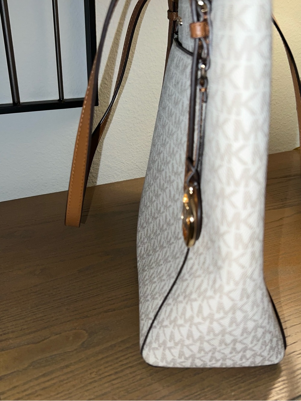 Michael Kors Beige Logo Tote with Brown Straps - Picture 13 of 14
